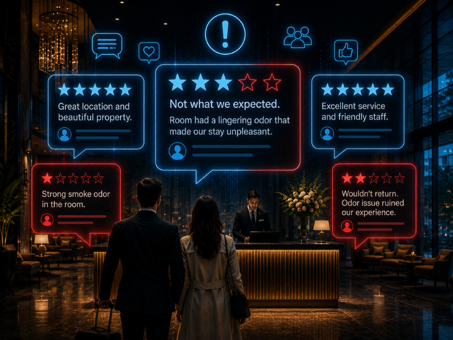 Hotel reputation risk from odor complaints